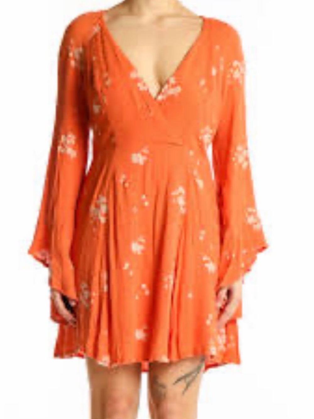 Sunset Floral V-Neck Long-Sleeve Mini Dress